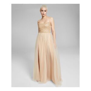 SAY YES TO THE Womens Dress Gold Sleeveless Strappy Back Lined Tulle Juniors 1\2